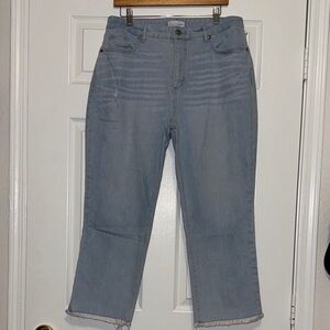 LOFT Curvy High Waist Straight Jeans with Frayed Hem